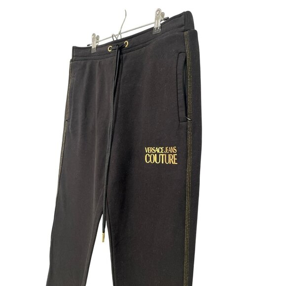 New Versace Jeans Couture Black Joggers Gold Logo Pull On Drawstring Size 8 - Picture 5 of 12